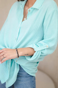 Cotton muslin shirt oversize ART208 / – Mint цвет / color | Lexline Fashion