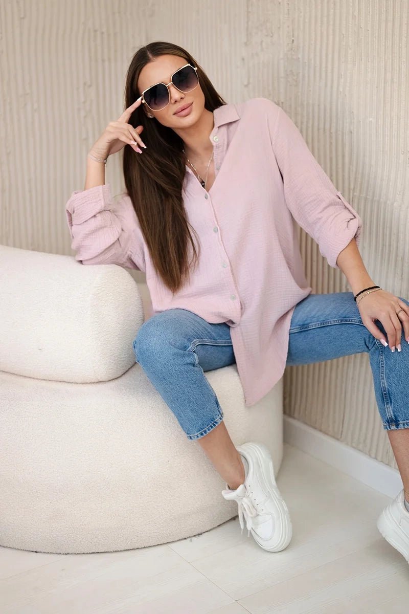 Cotton muslin shirt oversize ART208 / – Powder || Dark цвет / color | Lexline Fashion