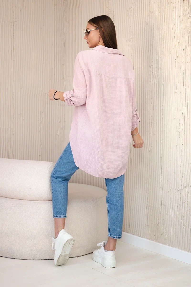 Cotton muslin shirt oversize ART208 / – Powder || Dark цвет / color | Lexline Fashion