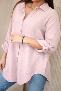 Cotton muslin shirt oversize ART208 / – Powder || Dark цвет / color | Lexline Fashion