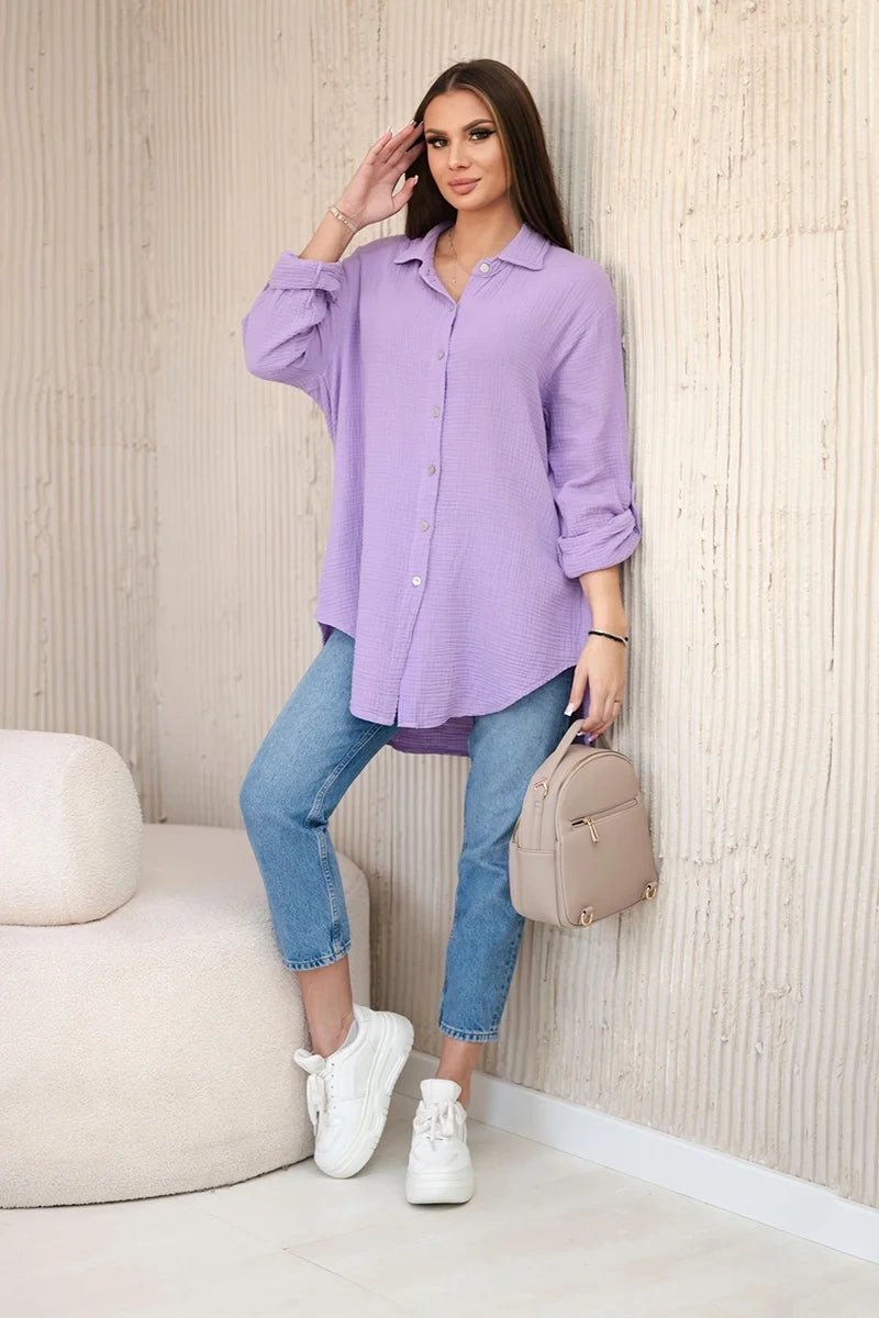 Cotton muslin shirt oversize ART208 / – Purple цвет / color | Lexline Fashion