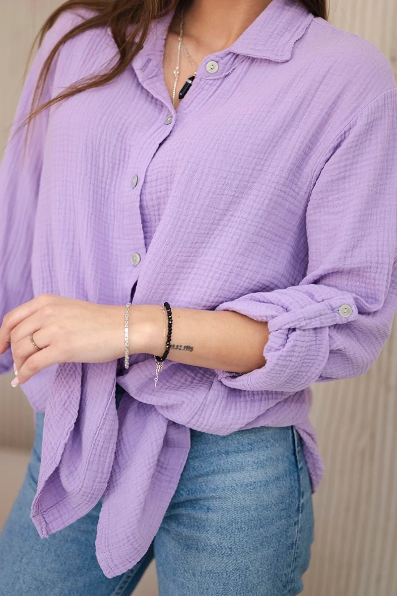 Cotton muslin shirt oversize ART208 / – Purple цвет / color | Lexline Fashion