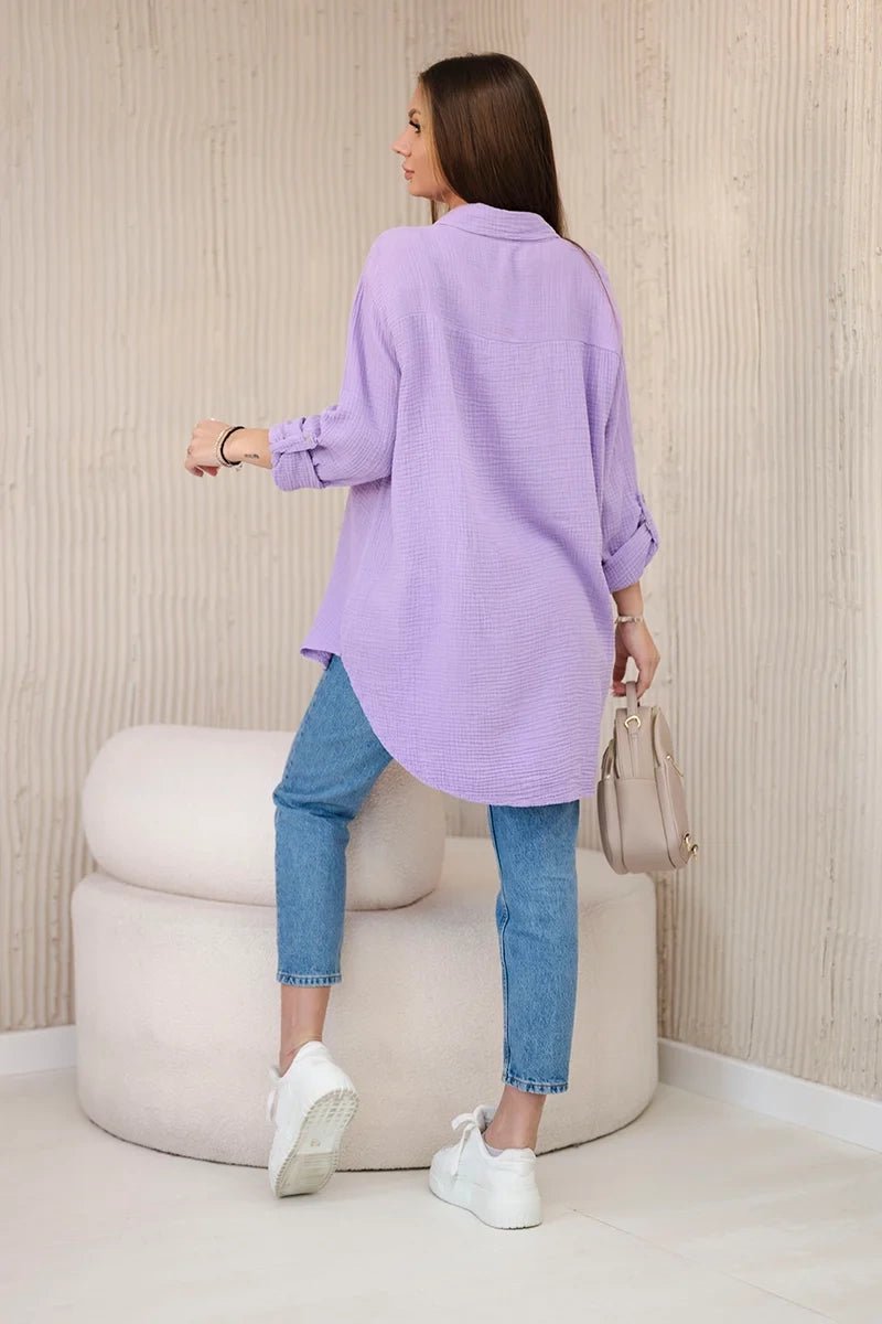 Cotton muslin shirt oversize ART208 / – Purple цвет / color | Lexline Fashion
