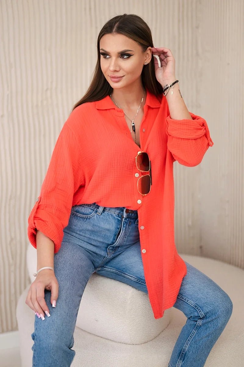 Cotton muslin shirt oversize ART208 / – Raspberry цвет / color | Lexline Fashion