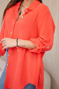 Cotton muslin shirt oversize ART208 / – Raspberry цвет / color | Lexline Fashion