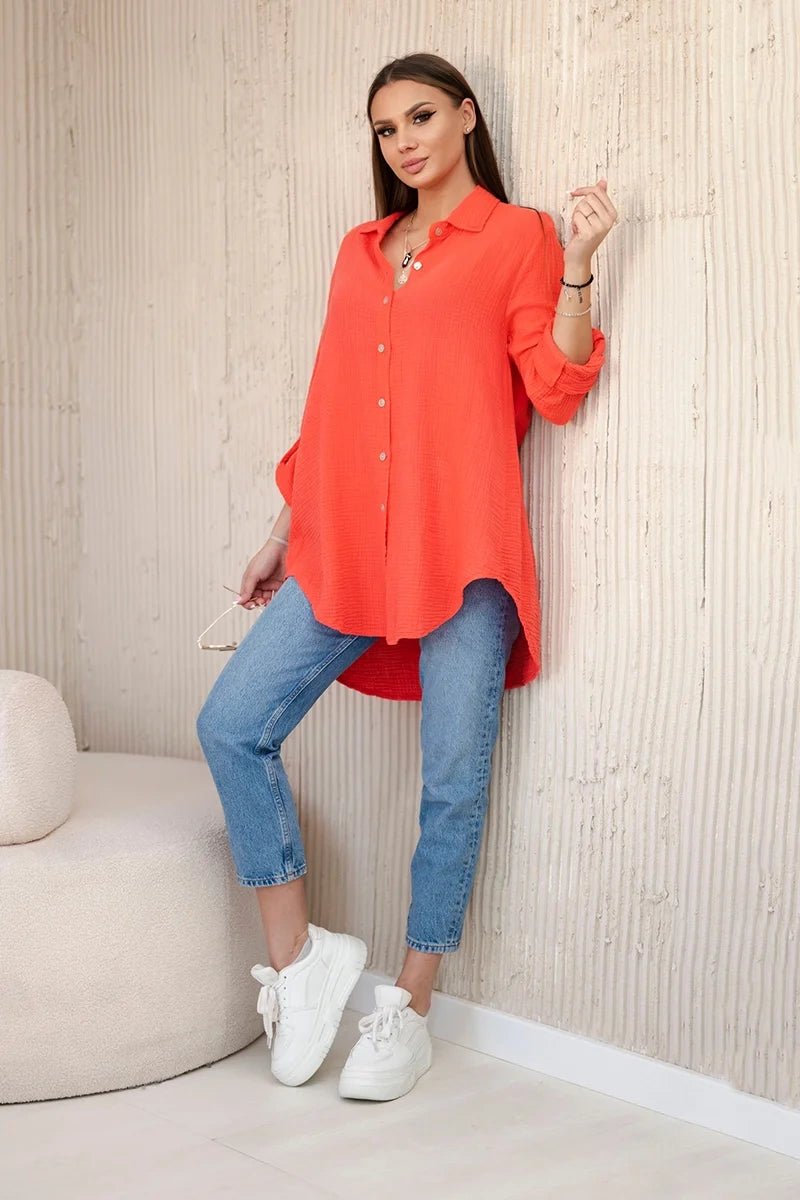 Cotton muslin shirt oversize ART208 / – Raspberry цвет / color | Lexline Fashion