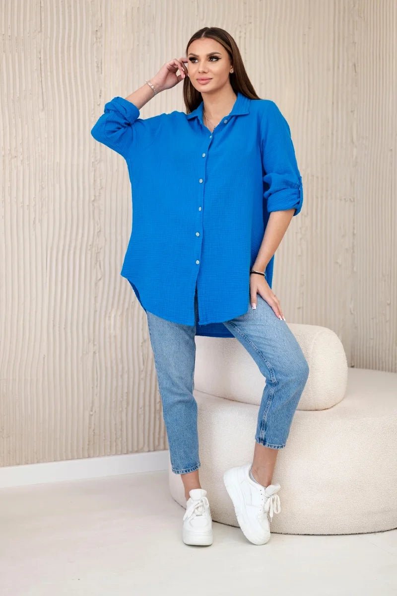 Cotton muslin shirt oversize ART208 / – Turquoise цвет / color | Lexline Fashion
