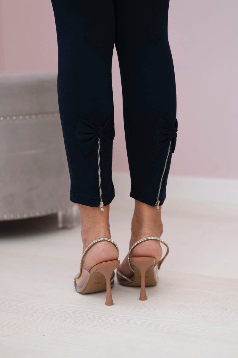 Cotton pants with a bow 3695 / – Navy blue цвет / color | Lexline Fashion
