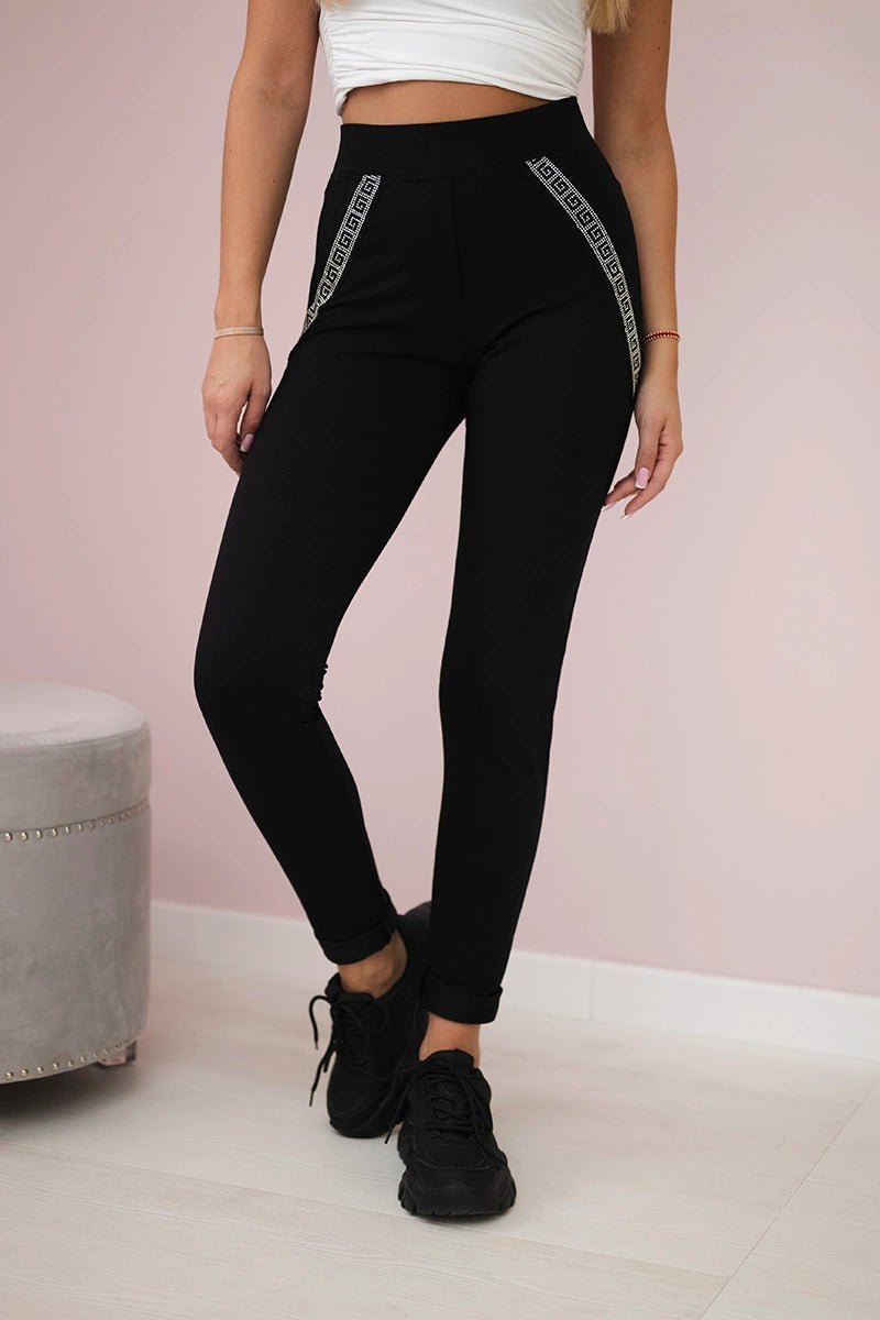Cotton pants with decorative stripes 4907 / – Black цвет / color | Lexline Fashion