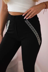 Cotton pants with decorative stripes 4907 / – Black цвет / color | Lexline Fashion