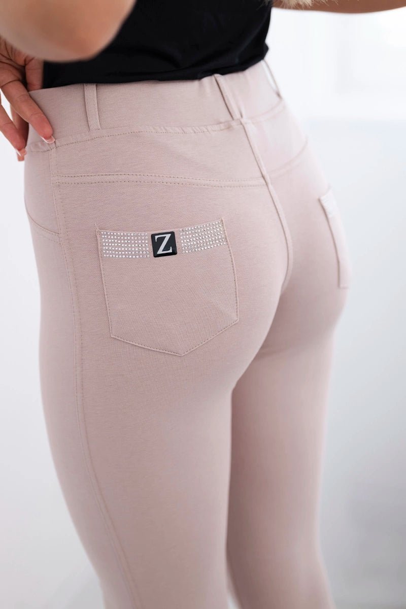 Cotton pants with zirconia on the back pockets 1120 / – Beige цвет / color | Lexline Fashion