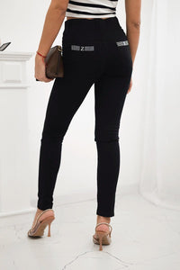 Cotton pants with zirconia on the back pockets 1120 / – Black цвет / color | Lexline Fashion