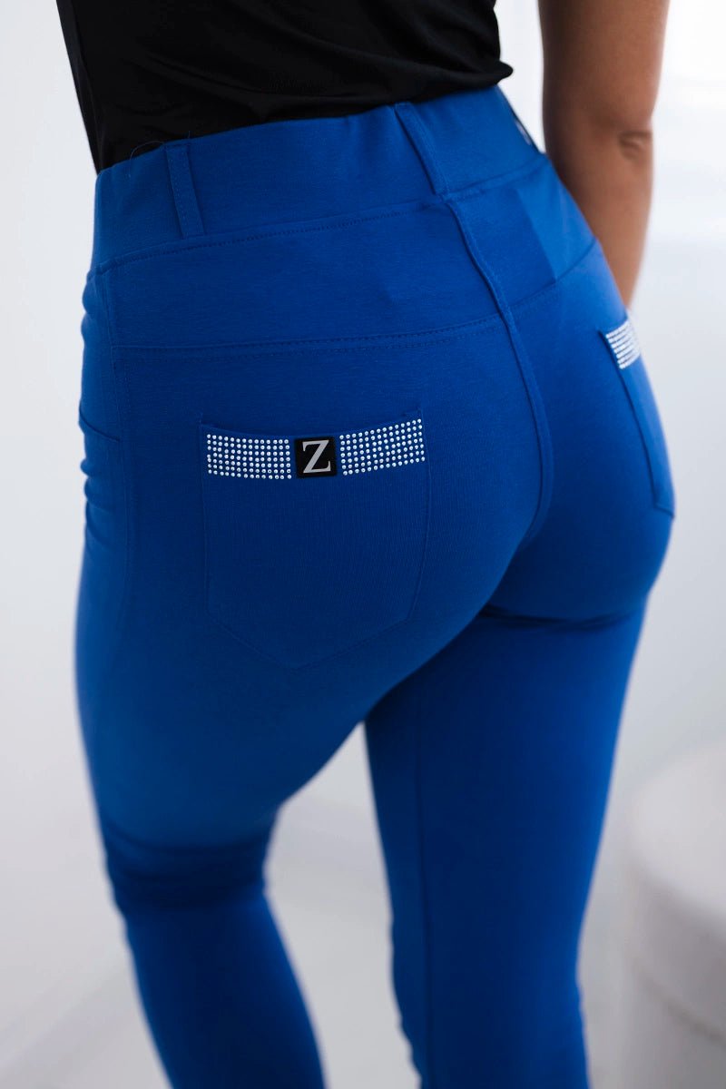 Cotton pants with zirconia on the back pockets 1120 / – Blue cornflower цвет / color | Lexline Fashion