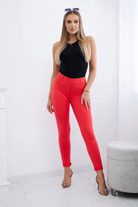 Cotton pants with zirconia on the back pockets 1120 / – Coral цвет / color | Lexline Fashion