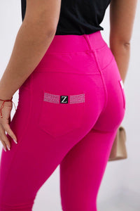 Cotton pants with zirconia on the back pockets 1120 / – Fuchsia цвет / color | Lexline Fashion