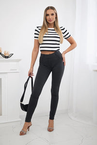 Cotton pants with zirconia on the back pockets 1120 / – Graphite цвет / color | Lexline Fashion