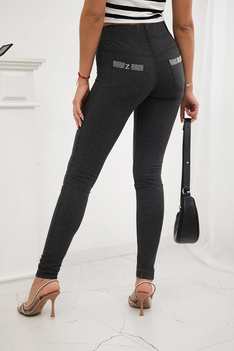 Cotton pants with zirconia on the back pockets 1120 / – Graphite цвет / color | Lexline Fashion