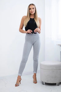 Cotton pants with zirconia on the back pockets 1120 / – Gray цвет / color | Lexline Fashion