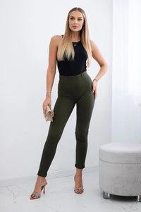 Cotton pants with zirconia on the back pockets 1120 / – Khaki цвет / color | Lexline Fashion