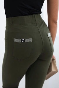 Cotton pants with zirconia on the back pockets 1120 / – Khaki цвет / color | Lexline Fashion