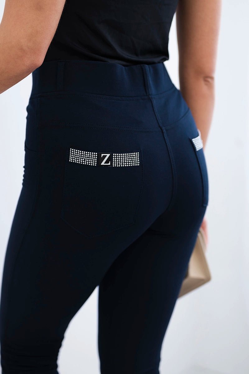Cotton pants with zirconia on the back pockets 1120 / – Navy blue цвет / color | Lexline Fashion
