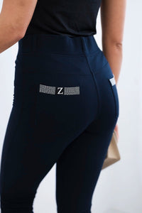 Cotton pants with zirconia on the back pockets 1120 / – Navy blue цвет / color | Lexline Fashion