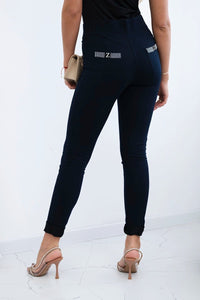 Cotton pants with zirconia on the back pockets 1120 / – Navy blue цвет / color | Lexline Fashion