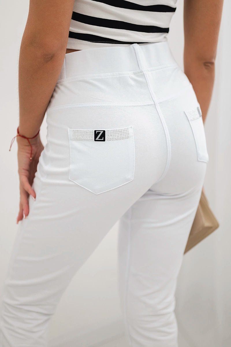 Cotton pants with zirconia on the back pockets 1120 / – White цвет / color | Lexline Fashion