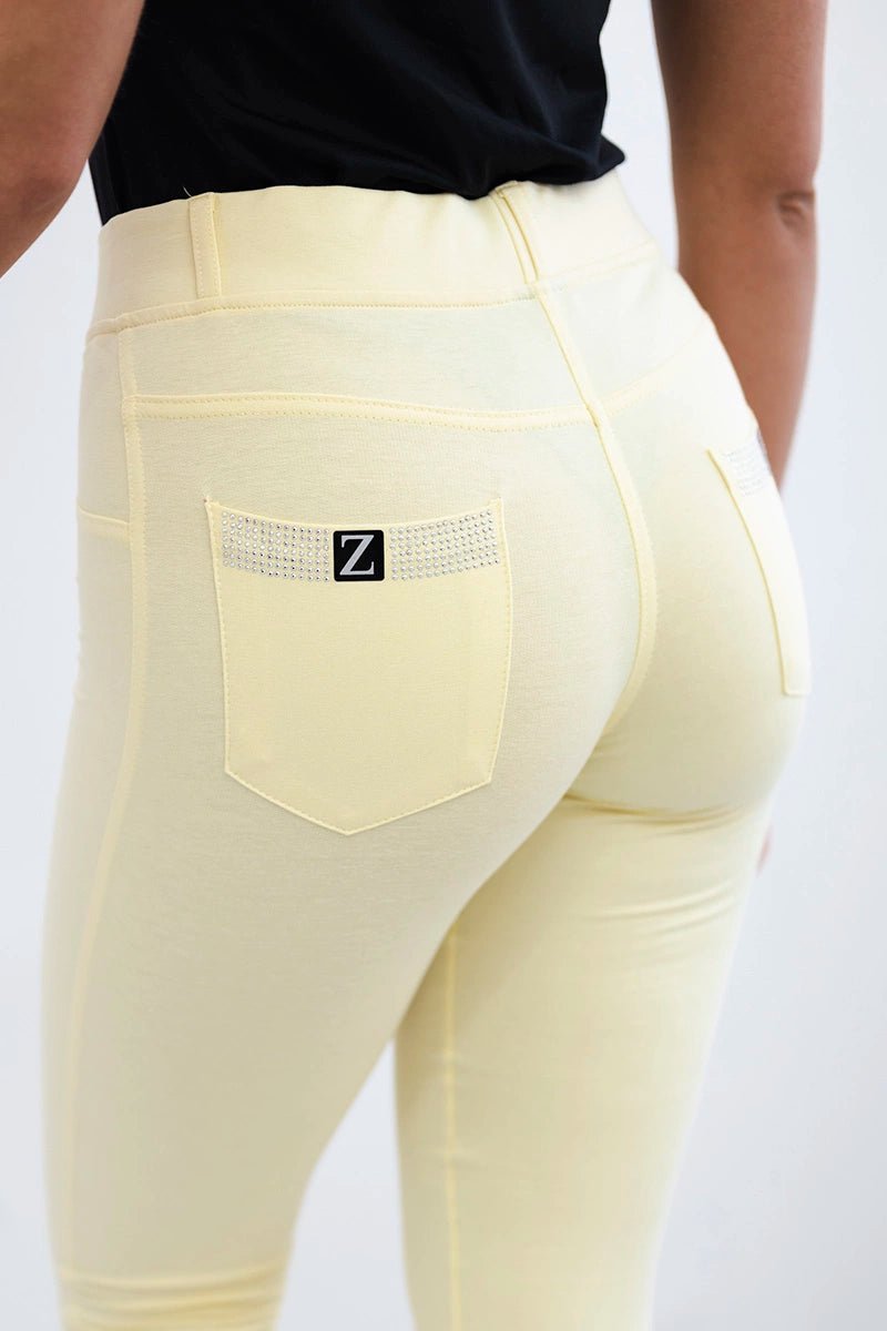 Cotton pants with zirconia on the back pockets 1120 / – Yellow цвет / color | Lexline Fashion