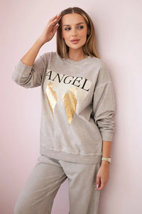 Cotton set Angel sweatshirt + pants ART90041 - 1 / – Beige цвет / color | Lexline Fashion