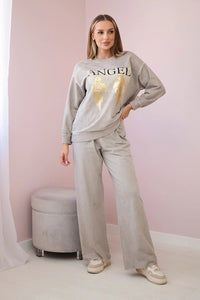 Cotton set Angel sweatshirt + pants ART90041 - 1 / – Beige цвет / color | Lexline Fashion