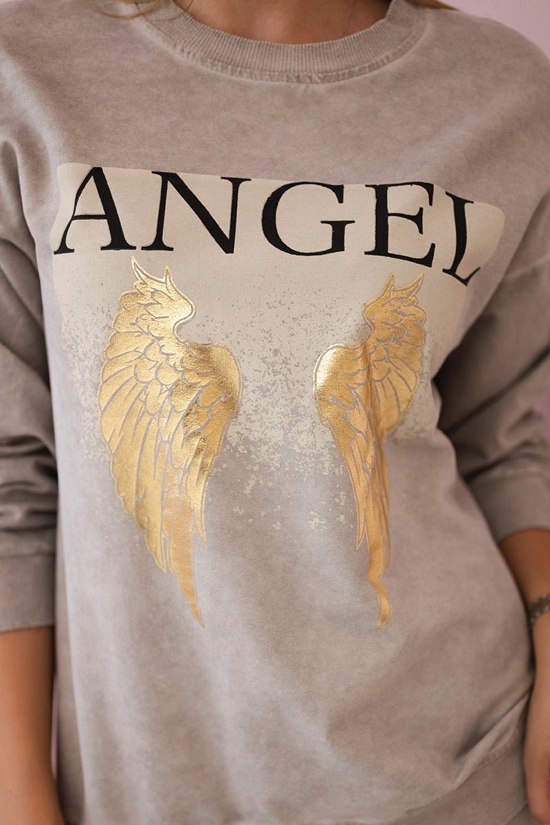 Cotton set Angel sweatshirt + pants ART90041 - 1 / – Beige цвет / color | Lexline Fashion