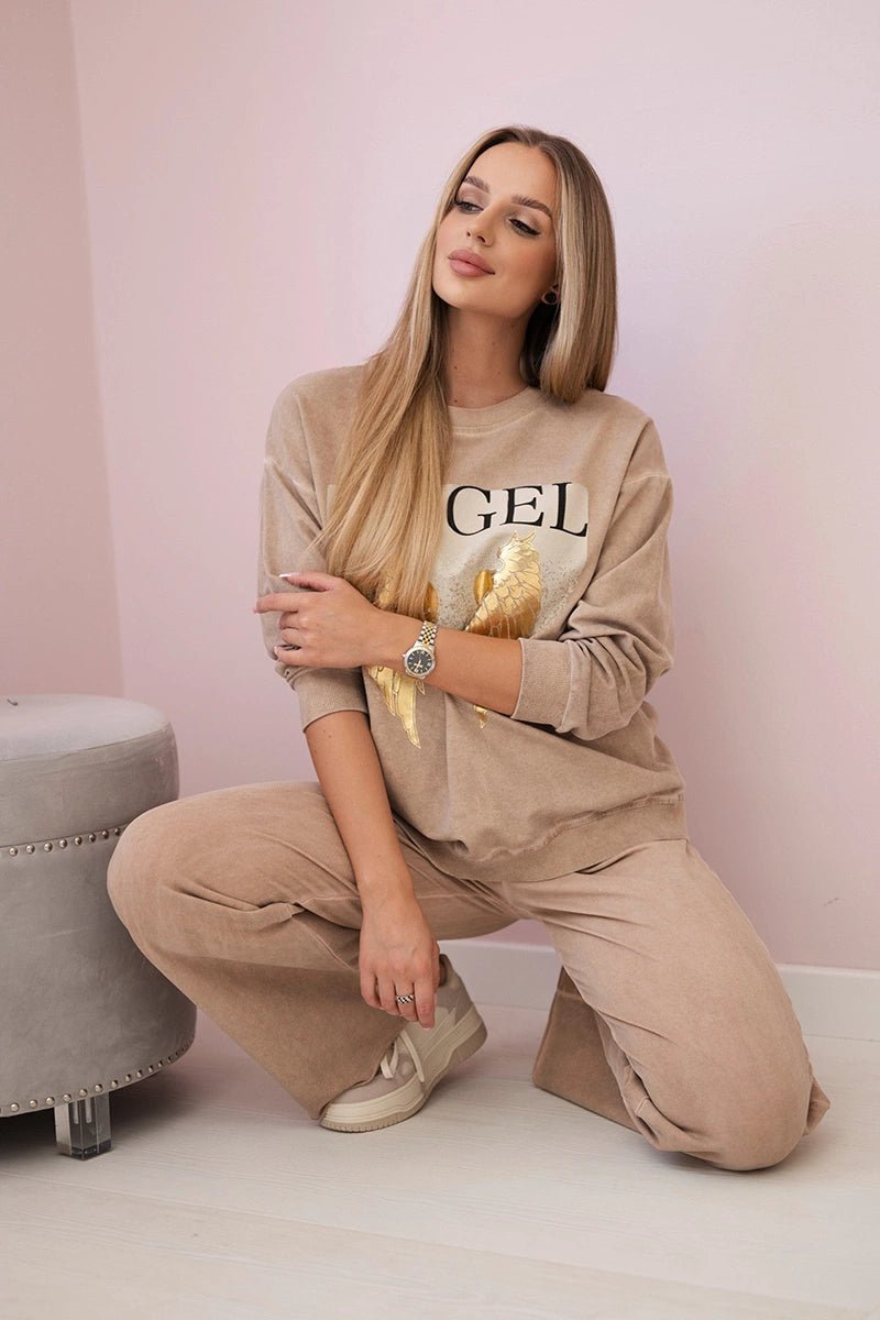 Cotton set Angel sweatshirt + pants ART90041 - 1 / – Camel цвет / color | Lexline Fashion