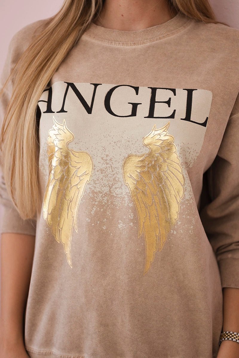 Cotton set Angel sweatshirt + pants ART90041 - 1 / – Camel цвет / color | Lexline Fashion