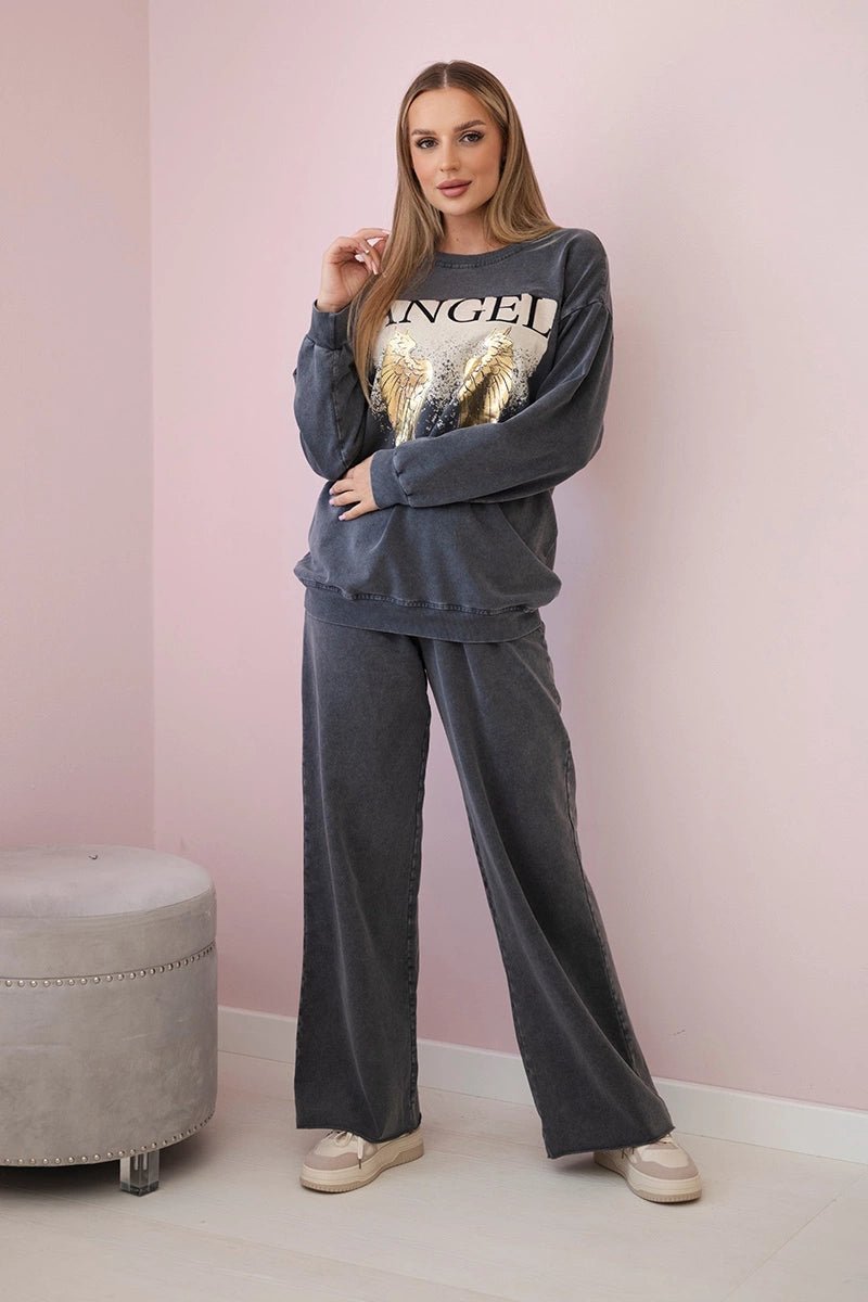 Cotton set Angel sweatshirt + pants ART90041 - 1 / – Graphite цвет / color | Lexline Fashion