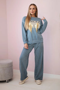 Cotton set Angel sweatshirt + pants ART90041 - 1 / – Jeans цвет / color | Lexline Fashion