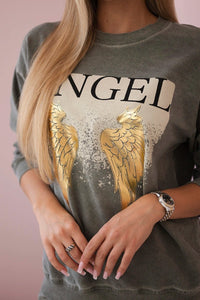 Cotton set Angel sweatshirt + pants ART90041 - 1 / – Khaki цвет / color | Lexline Fashion