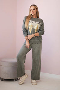 Cotton set Angel sweatshirt + pants ART90041 - 1 / – Khaki цвет / color | Lexline Fashion