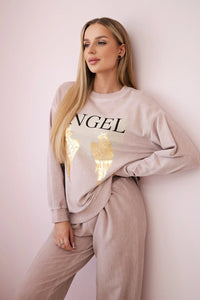 Cotton set Angel sweatshirt + pants ART90041 - 1 / – Powder цвет / color | Lexline Fashion