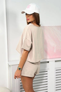 Cotton set blouse + shorts 9460 / – Beige цвет / color | Lexline Fashion