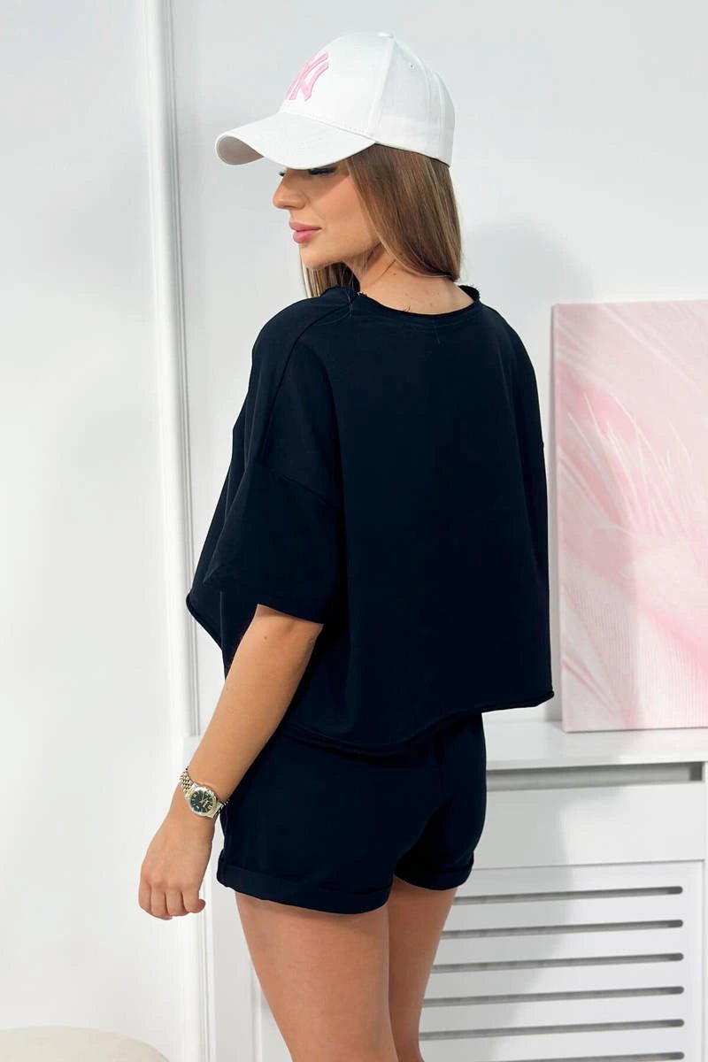 Cotton set blouse + shorts 9460 / – Black цвет / color | Lexline Fashion