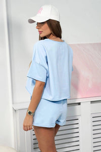 Cotton set blouse + shorts 9460 / – Blue цвет / color | Lexline Fashion