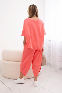 Cotton set blouse + trousers 6727 / – Apricot цвет / color | Lexline Fashion