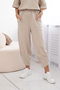 Cotton set blouse + trousers 6727 / – Beige цвет / color | Lexline Fashion