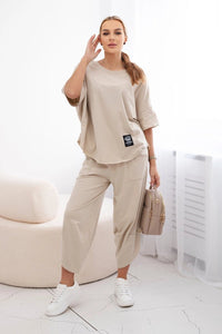 Cotton set blouse + trousers 6727 / – Beige цвет / color | Lexline Fashion