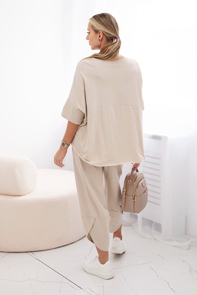 Cotton set blouse + trousers 6727 / – Beige цвет / color | Lexline Fashion
