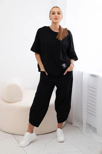 Cotton set blouse + trousers 6727 / – Black цвет / color | Lexline Fashion