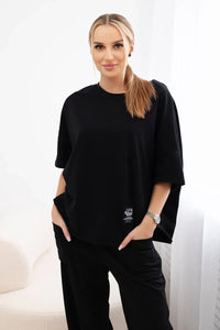 Cotton set blouse + trousers 6727 / – Black цвет / color | Lexline Fashion