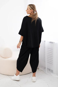 Cotton set blouse + trousers 6727 / – Black цвет / color | Lexline Fashion