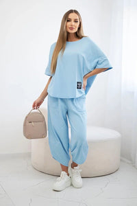 Cotton set blouse + trousers 6727 / – Blue цвет / color | Lexline Fashion